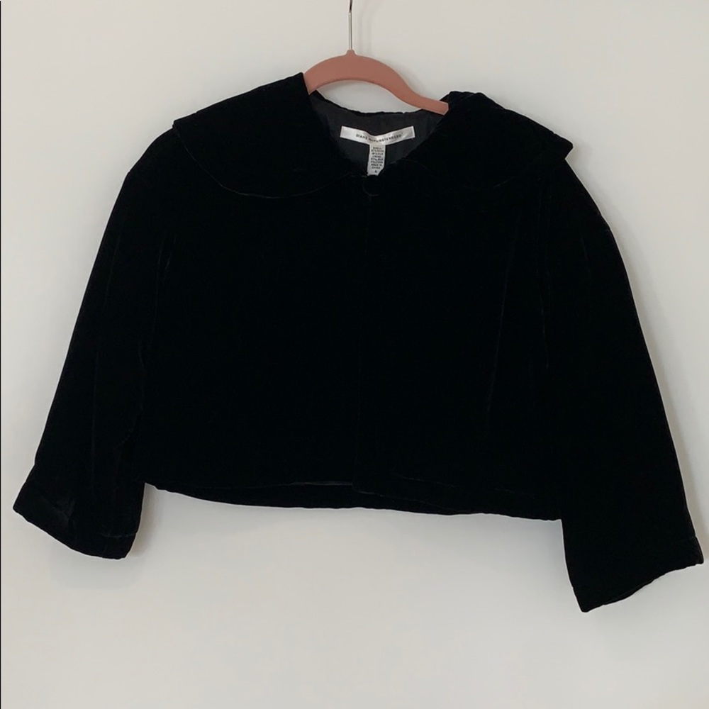 Diane Von Furstenberg Black Velvet Cropped Coat